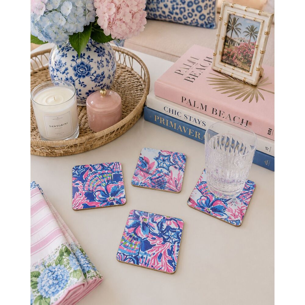 Set Of 4 Handmade Coasters Preppy Coastal Cottage Beachy Entertaining Hostess